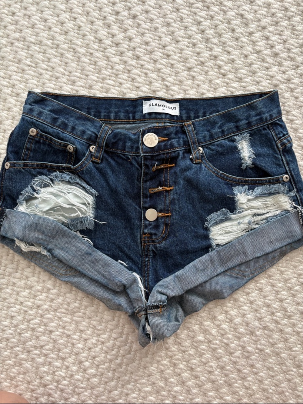 Glamorous Indigo Distressed Roll-Cuff Jean Shorts 10